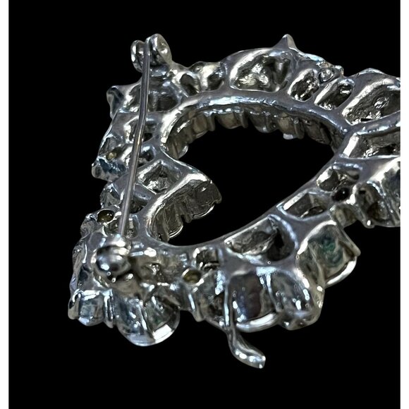 Vintage Crystal Rhinestone Silver-Tone & Roses Aurora Borealis Heart Brooch Pin - Picture 3 of 9